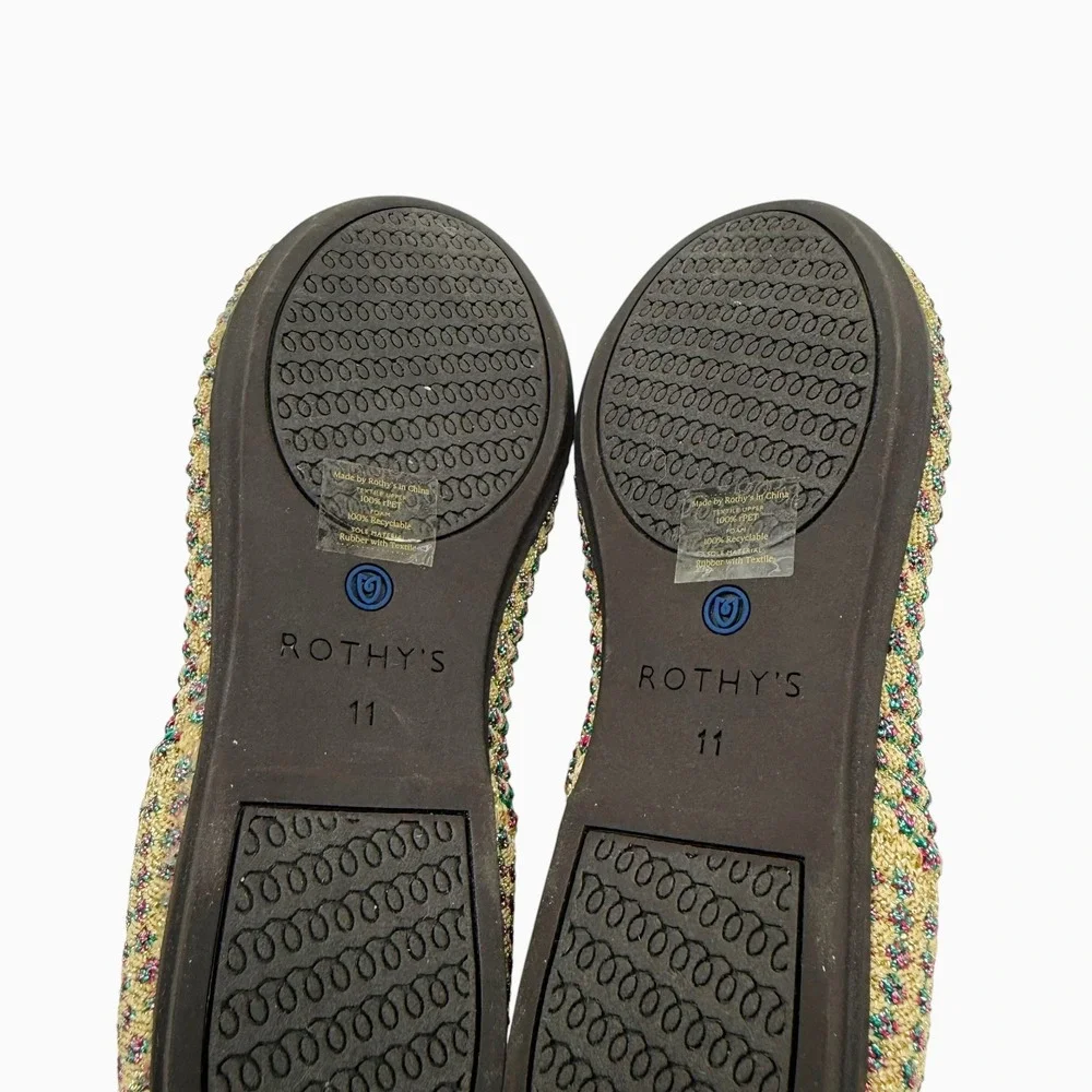 Rothys Kids Loafers Multi Color Metallic‎ Knit Gold Pink Teal Size K11 Flats